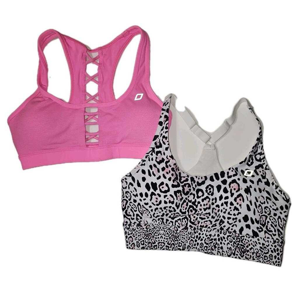 Lot Of 2 Lorna Jane Women's Sports Bra Pink Criss Cross White Animal Print Small